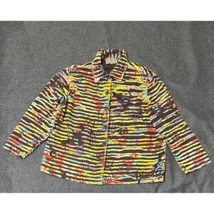 Life Style Woman Woman 3X Jacket Brown Striped Textured Button Up Long Sleeve